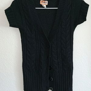 Black Sweatwr Short Sleeve Cardigan